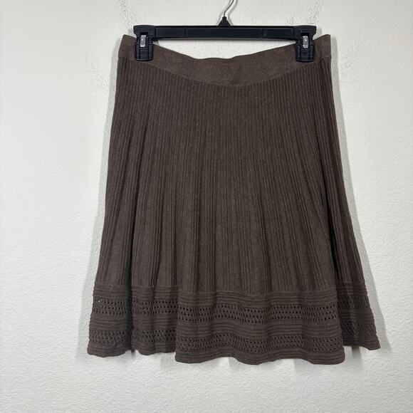 Max Studio Size Medium Knit Fit Flare Skirt Brown Cotton A Line Knee Length - Picture 1 of 6